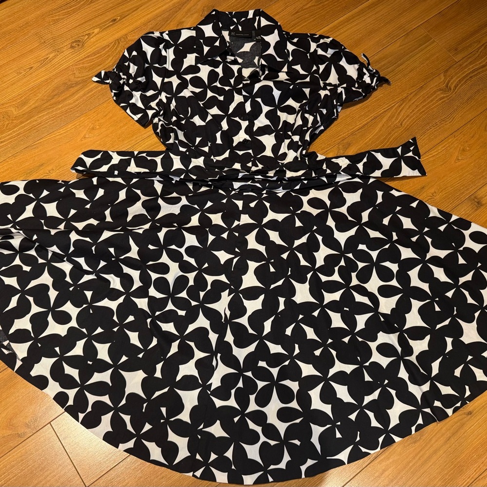 INC International Concepts Monochrome Black White Abstract Belted Dress